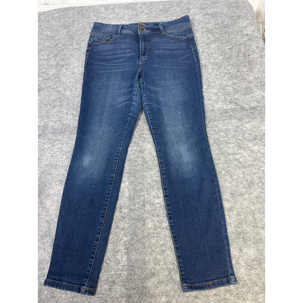d.jeans Womens Size 12 Medium Wash Skinny Jeans Mid Rise Double Button Blue